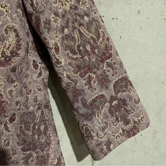 Edun Women's Floral Print Metallic Three Button Blazer 3/4 Sleeves Multicolor M - Picture 4 of 11